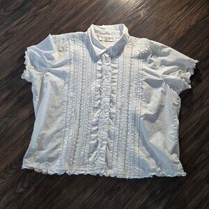 VICTORIA JONES 100% Cotton Victorian Style White Blouse w/ Lace NWOT/SIZE 2X